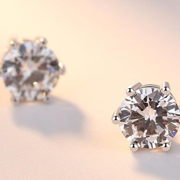 NEW 2 CT Solitaire Diamond Silver Stud Earrings - Picture 3 of 8